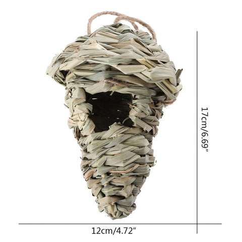 Hand-Woven Bird House Natural Grass Bird Nest Shelter Hut Small Bird Hideaway Outside Sparrows Hanging Parrot Nest Houses Pet B BATACHARLY