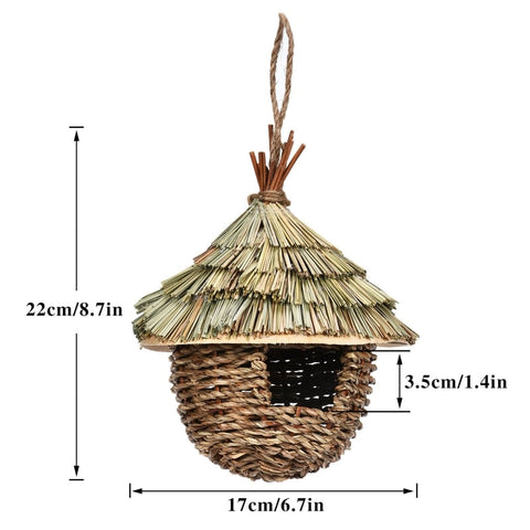 Hand-Woven Bird House Natural Grass Bird Nest Shelter Hut Small Bird Hideaway Outside Sparrows Hanging Parrot Nest Houses Pet B BATACHARLY