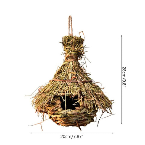 Hand-Woven Bird House Natural Grass Bird Nest Shelter Hut Small Bird Hideaway Outside Sparrows Hanging Parrot Nest Houses Pet B BATACHARLY