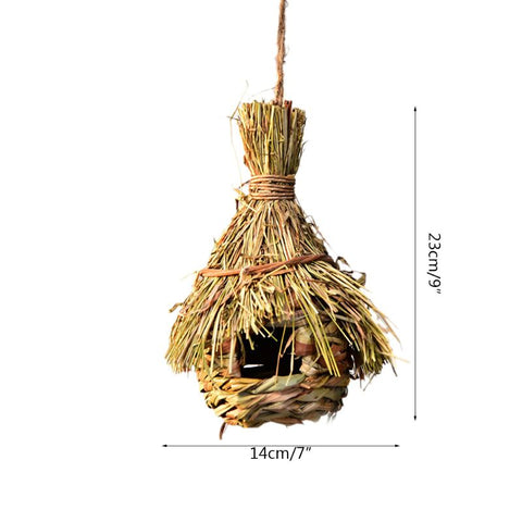 Hand-Woven Bird House Natural Grass Bird Nest Shelter Hut Small Bird Hideaway Outside Sparrows Hanging Parrot Nest Houses Pet B BATACHARLY