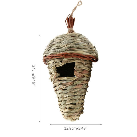 Hand-Woven Bird House Natural Grass Bird Nest Shelter Hut Small Bird Hideaway Outside Sparrows Hanging Parrot Nest Houses Pet B BATACHARLY