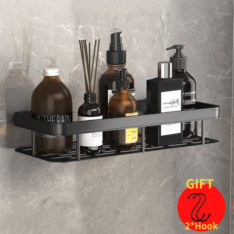 Luxury Bathroom Shelves Without Drilling RustProof Aluminum Shower Wall Shelf Shampoo Towel Holder Bathroom Organizer Accessorie