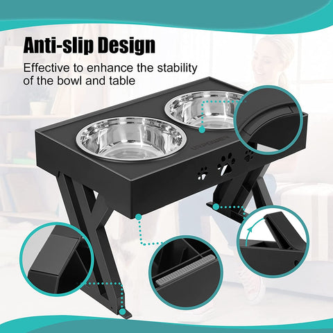 HOOPET Dog Double Bowls with Stand Adjustable Height Pet Feeding Dish Bowl Medium Big Dog Elevated Food Water Feeder Lift Table