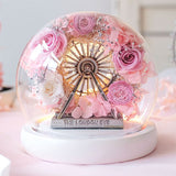 The London Eye Preserved Rose Glass Dome Ferris Wheel Eternal Flower with LED Light Gift Set for Mother's Day Birthday Wedding