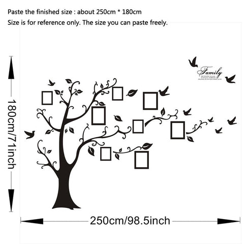 Large 250*180cm/99*71in Black 3D DIY Photo Tree PVC Wall Decals/Adhesive Family Wall Stickers Mural Art Home Decor Free Shipping BATACHARLY