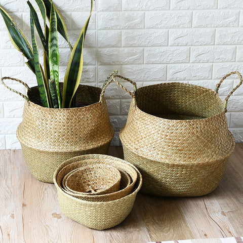 LuanQI Wicker Basket Toy Organizer Folding Rattan Seagrass Storage Basket Laundry Woven Basket Plant Flower Pot For Home Garden BATACHARLY