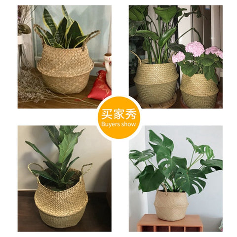 LuanQI Wicker Basket Toy Organizer Folding Rattan Seagrass Storage Basket Laundry Woven Basket Plant Flower Pot For Home Garden BATACHARLY