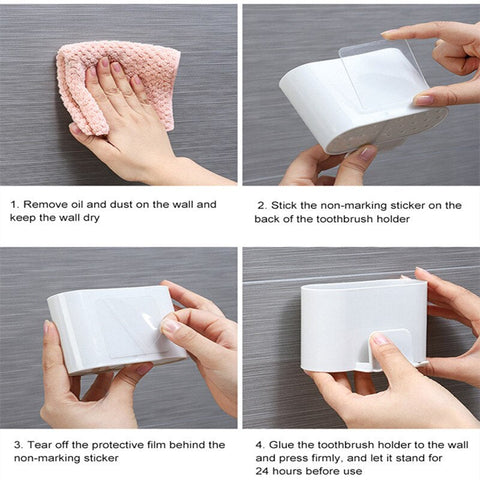 Punch-Free Toothbrush Holder Toilet Bathroom Suction Wall Hanging Toothpaste Storage Box Toothbrush Rack Shlfe Bathroom Supplies BATACHARLY