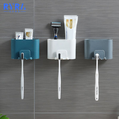 Punch-Free Toothbrush Holder Toilet Bathroom Suction Wall Hanging Toothpaste Storage Box Toothbrush Rack Shlfe Bathroom Supplies BATACHARLY