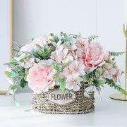 Rose Bouquet Artificial Peony Silk Flowers DIY Pink Hydrangea Plastic Fake Flowers Home Wedding Decoration Table Centerpieces BATACHARLY