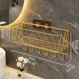 Luxury Gold Bathroom Shelf without Drilling Metal Shower Storage Basket with hook Toothbrush Shampoo Holder Bathroom Accessories