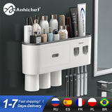 Bathroom Magnetic Adsorption Inverted Toothbrush Holder Wall -Automatic Toothpaste Squeezer Storage Rack Bathroom Accessories