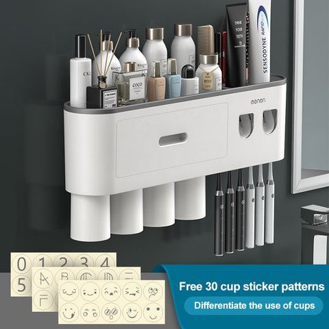 Bathroom Magnetic Adsorption Inverted Toothbrush Holder Wall -Automatic Toothpaste Squeezer Storage Rack Bathroom Accessories