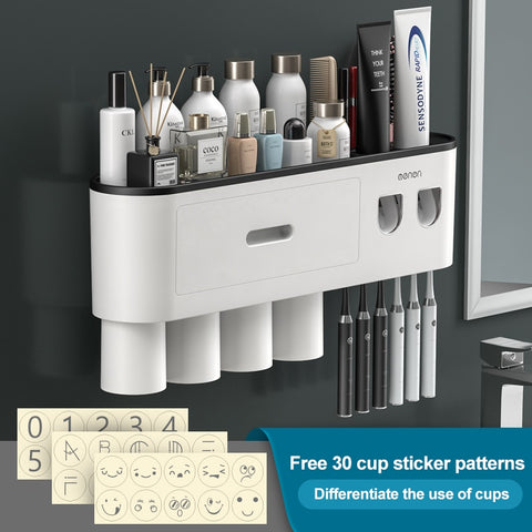 Bathroom Magnetic Adsorption Inverted Toothbrush Holder Wall -Automatic Toothpaste Squeezer Storage Rack Bathroom Accessories