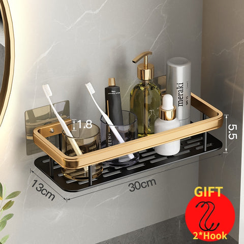 Luxury Bathroom Shelves Without Drilling RustProof Aluminum Shower Wall Shelf Shampoo Towel Holder Bathroom Organizer Accessorie