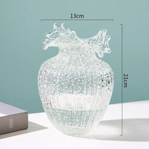Luminous Glass Vase Creative large Transparent Glass Flower Vase Wave Mouth Flower Arrangement Living Room Home Decoration