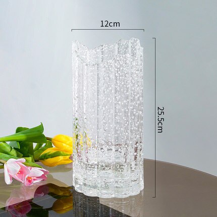 Luminous Glass Vase Creative large Transparent Glass Flower Vase Wave Mouth Flower Arrangement Living Room Home Decoration