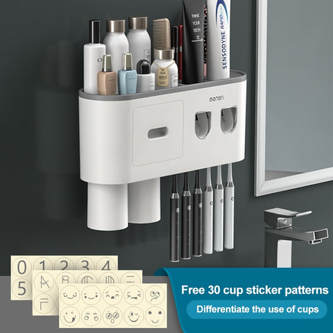 Bathroom Magnetic Adsorption Inverted Toothbrush Holder Wall -Automatic Toothpaste Squeezer Storage Rack Bathroom Accessories