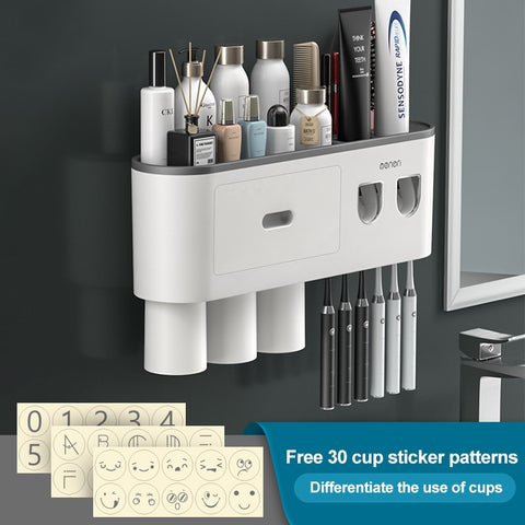 Bathroom Magnetic Adsorption Inverted Toothbrush Holder Wall -Automatic Toothpaste Squeezer Storage Rack Bathroom Accessories