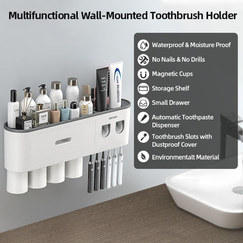 Bathroom Magnetic Adsorption Inverted Toothbrush Holder Wall -Automatic Toothpaste Squeezer Storage Rack Bathroom Accessories