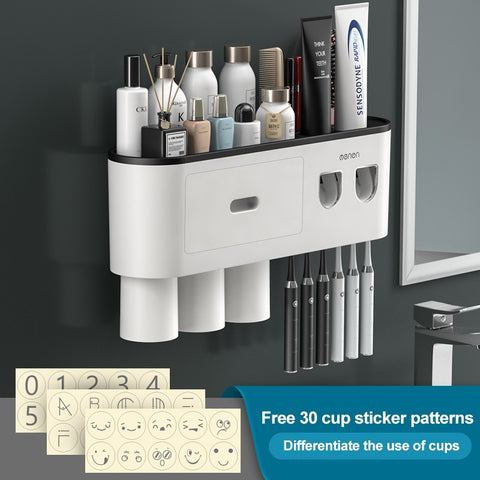 Bathroom Magnetic Adsorption Inverted Toothbrush Holder Wall -Automatic Toothpaste Squeezer Storage Rack Bathroom Accessories