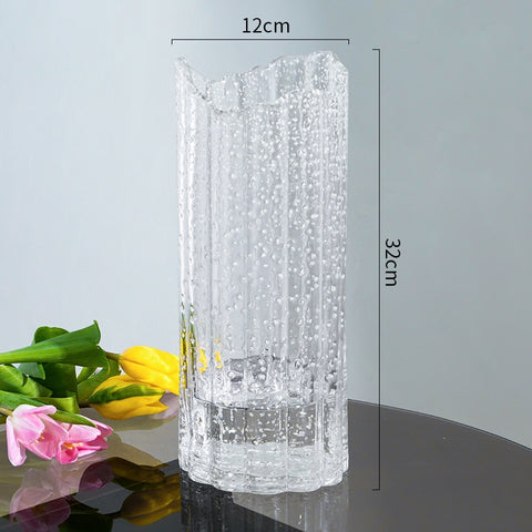 Luminous Glass Vase Creative large Transparent Glass Flower Vase Wave Mouth Flower Arrangement Living Room Home Decoration