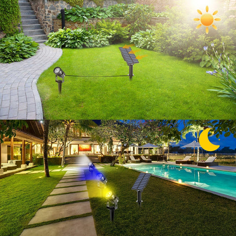 T-SUNRISE Solar Powered Spotlight 2 Warm White Lights Solar Panel Outdoor Lighting Landscape Yard Garden Tree Separately Lamp BATACHARLY