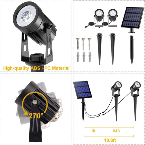 T-SUNRISE Solar Powered Spotlight 2 Warm White Lights Solar Panel Outdoor Lighting Landscape Yard Garden Tree Separately Lamp BATACHARLY