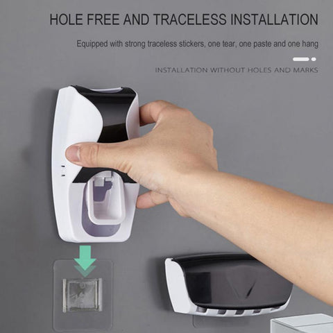 Toothbrush Holder Automatic Toothpaste Dispenser Dustproof Adhesive Wall Mounted Toothpaste Squeezer Bathroom Accessories Set BATACHARLY