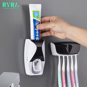 Toothbrush Holder Automatic Toothpaste Dispenser Dustproof Adhesive Wall Mounted Toothpaste Squeezer Bathroom Accessories Set BATACHARLY