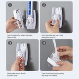 Toothbrush Holder Automatic Toothpaste Dispenser Dustproof Adhesive Wall Mounted Toothpaste Squeezer Bathroom Accessories Set BATACHARLY