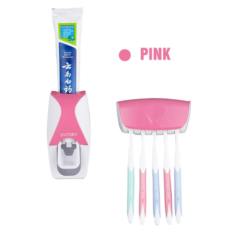 Toothbrush Holder Automatic Toothpaste Dispenser Dustproof Adhesive Wall Mounted Toothpaste Squeezer Bathroom Accessories Set BATACHARLY