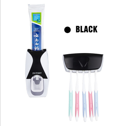Toothbrush Holder Automatic Toothpaste Dispenser Dustproof Adhesive Wall Mounted Toothpaste Squeezer Bathroom Accessories Set BATACHARLY
