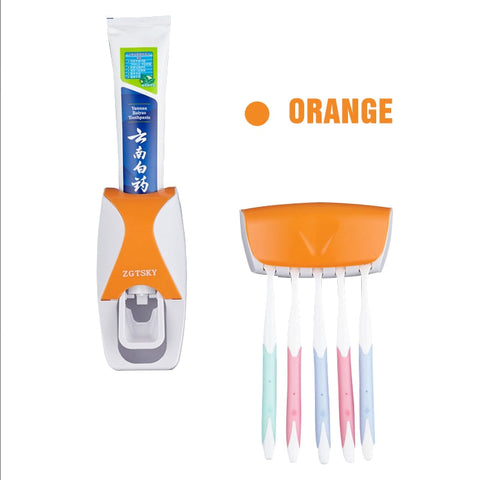 Toothbrush Holder Automatic Toothpaste Dispenser Dustproof Adhesive Wall Mounted Toothpaste Squeezer Bathroom Accessories Set BATACHARLY