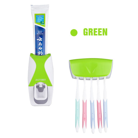 Toothbrush Holder Automatic Toothpaste Dispenser Dustproof Adhesive Wall Mounted Toothpaste Squeezer Bathroom Accessories Set BATACHARLY