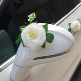 White Rose Artificial Flower for Wedding Car Decoration Bridal Car Decorations Door Handle Ribbons Silk Flower BATACHARLY