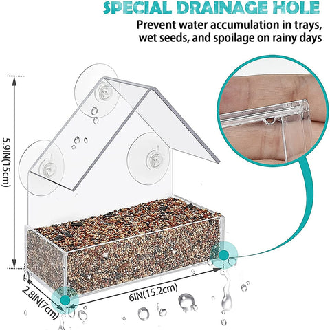 Window Bird Feeder House Shape Weather Proof Transparent Suction Cup Outdoor Birdfeeders Hanging Birdhouse For Outside Garden BATACHARLY
