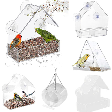 Window Bird Feeder House Shape Weather Proof Transparent Suction Cup Outdoor Birdfeeders Hanging Birdhouse For Outside Garden BATACHARLY