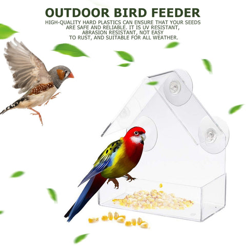 Window Bird Feeder House Shape Weather Proof Transparent Suction Cup Outdoor Birdfeeders Hanging Birdhouse For Outside Garden BATACHARLY