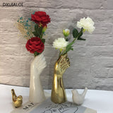 ceramics vase Nordic style Golden Hand Vase Flowers Modern Home Office Decor of Creative Floral Composition living room Ornament BATACHARLY